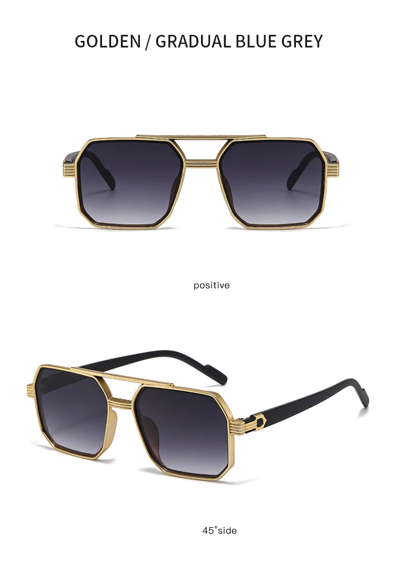 Hiking 3pcs Retro Large Frame Square Anti Light Glasses Classic Double Beam Metal Frame Shades Fashion Men'S Gradient Eyeglasses