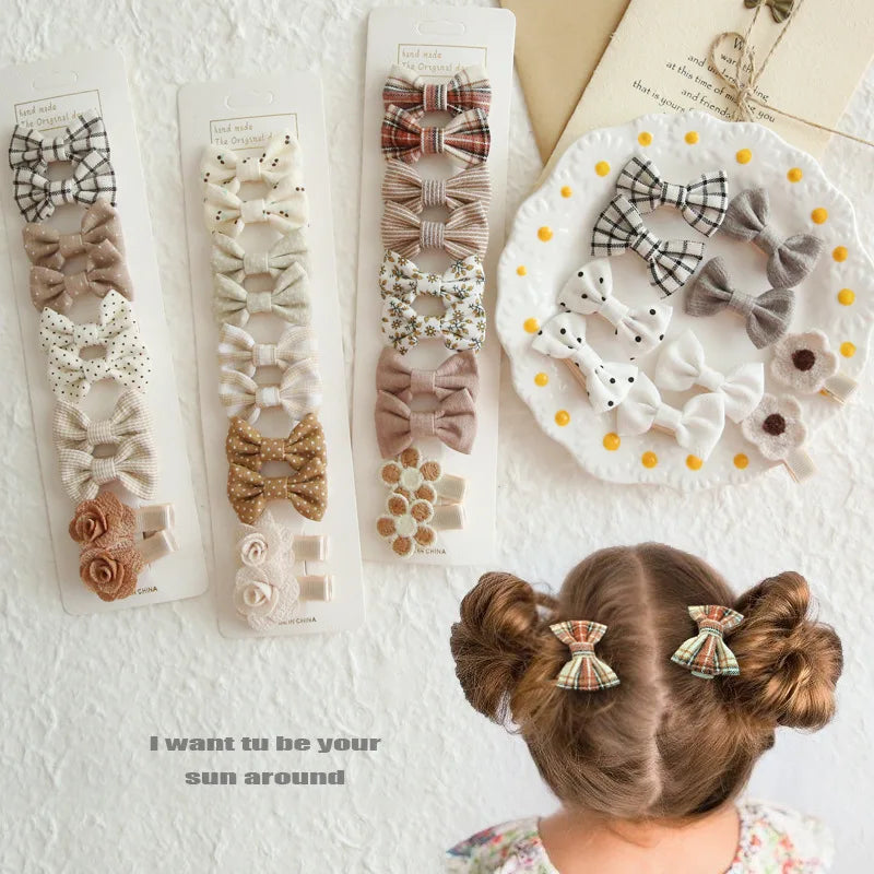 10Pcs/Set Children's Hairpins Cute Headwear Hair Accessories Bow for Baby Girl Scrunchie Hair Clips Kids Barrettes Headwear