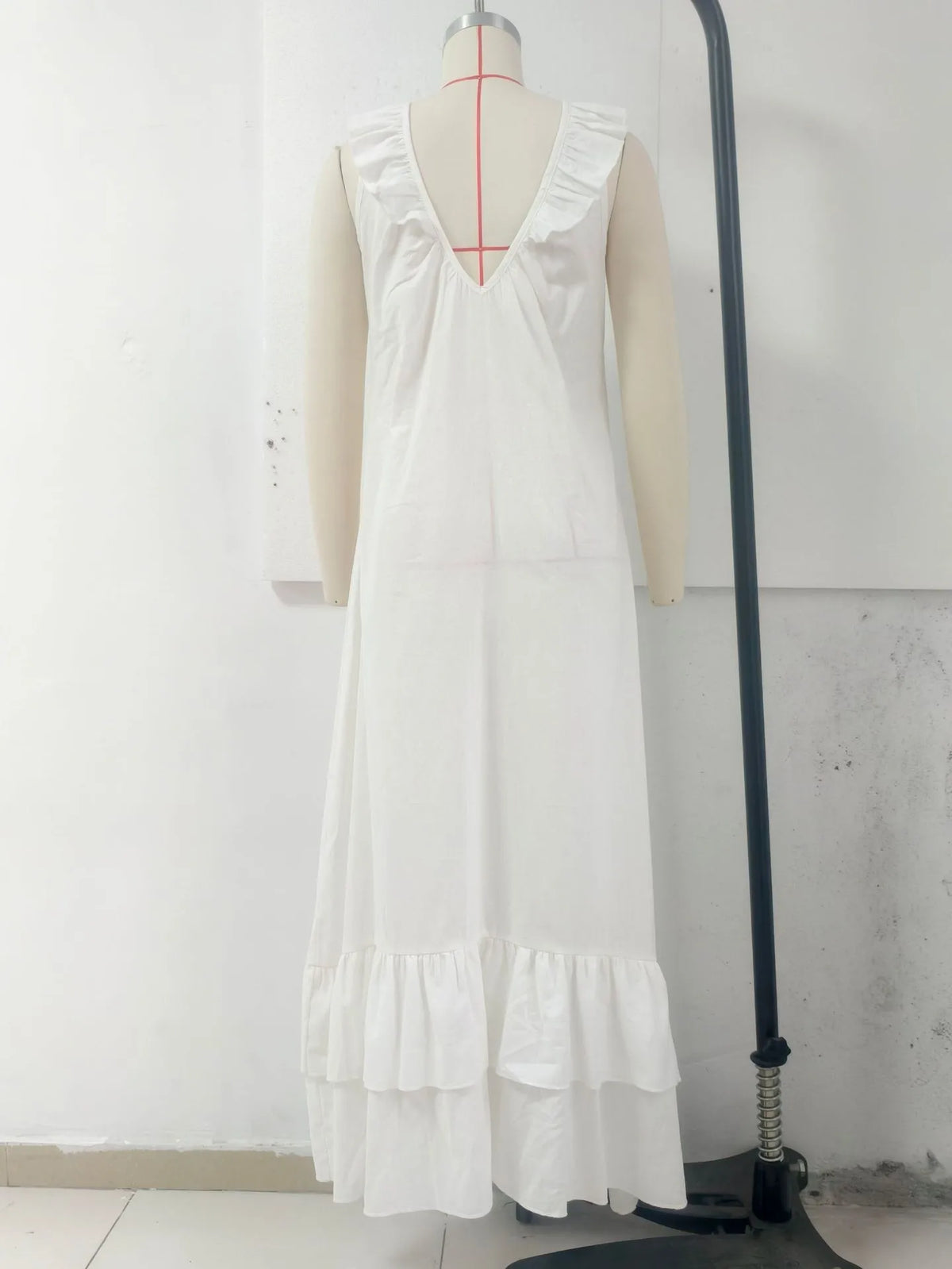 Summer Woman Dress Sleeveless Ruffle Neck Dresses Women's Pleated Maxi Dress V Neck Asymmetrical Hem Boho Dress Layered Ruffles