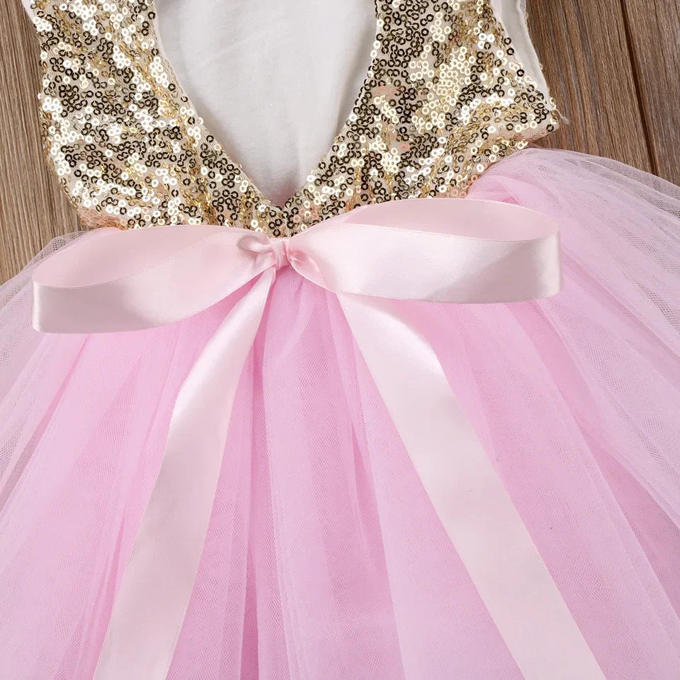 Princess Kids Baby Dress For Girls Fancy Wedding Dress Sleeveless Sequins Party Birthday Baptism