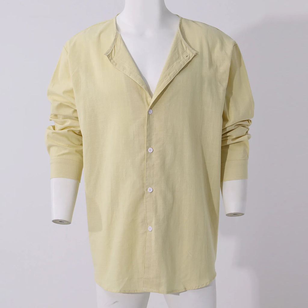 Men'S Short-Sleeved Shirts Cotton Linen Summer Solid Color Turn-Down Collar Quick Drying Casual Beach Style Plus Size Shirts
