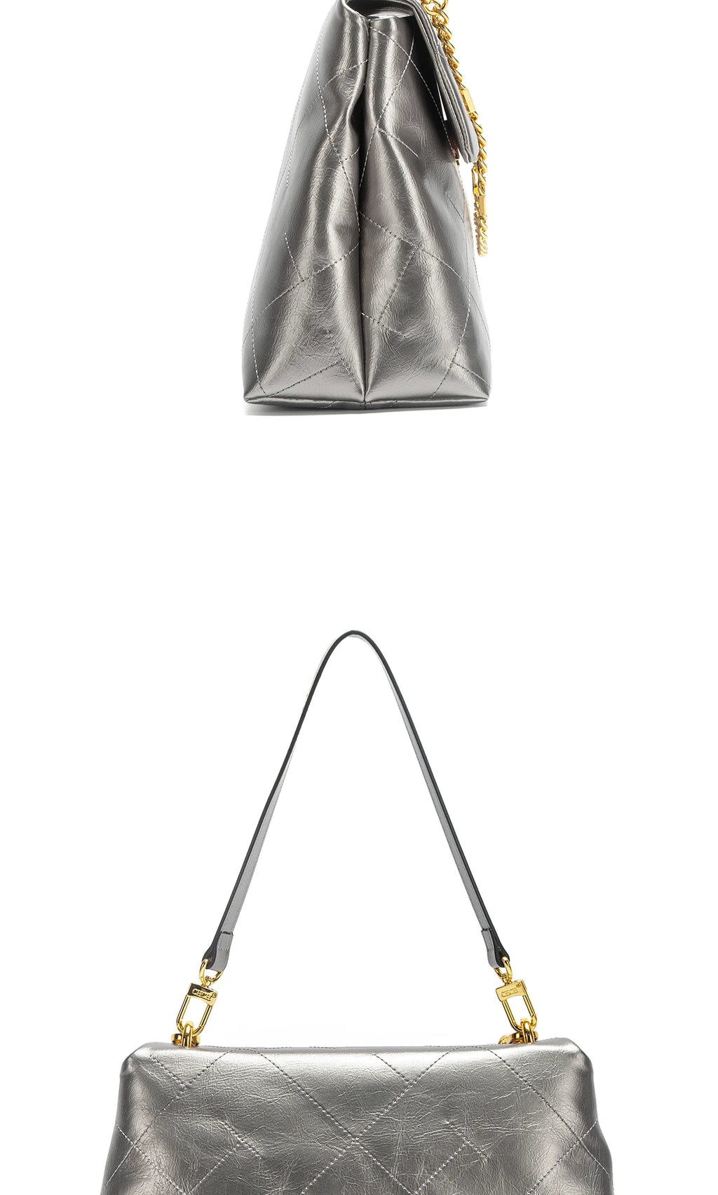 CHCH Women's Tote Bag - Black Faux Leather Diamond Grid Pattern