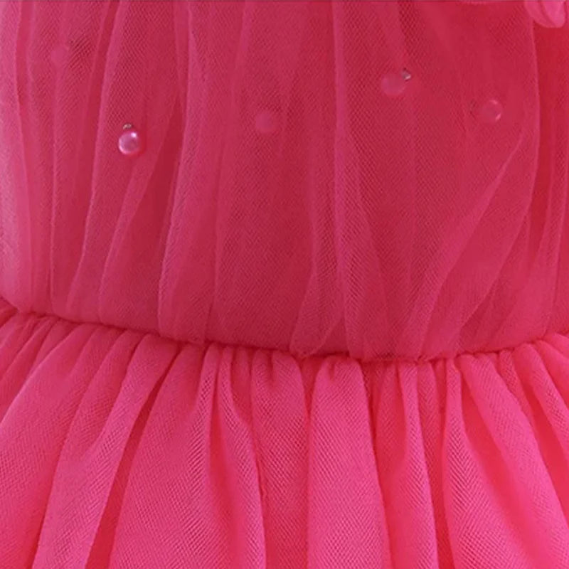Flower Girls Elegant Cute Bow Pearls Tulle Princess Dress For Toddler Kids Formal Birthday Party Wedding Prom Pageant Puffy Gown
