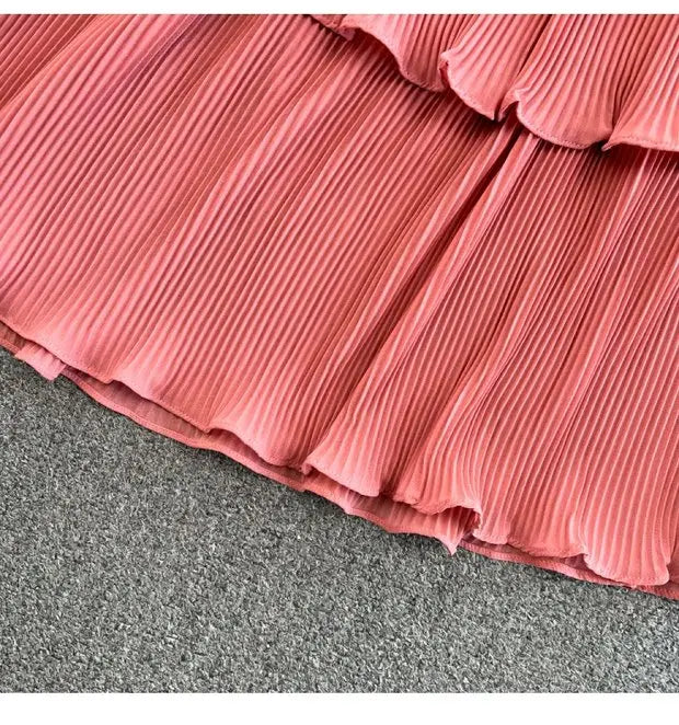 Beach Vaion Vintage Women's V-ne High-waist Cake Dr Ele Aosphere Maxi Skirt Loose Fit ort Sve Ci Commute