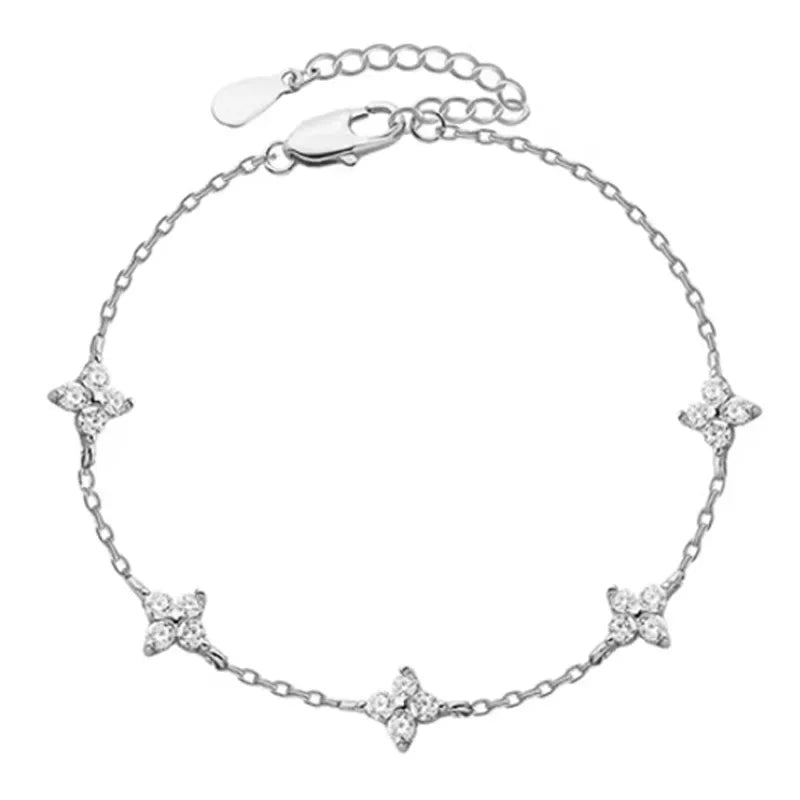 High Quality Crystal Four Leaf Flower Bracelet For Women'S Clasic Trendy Gold Color Stainless Steel Zircon Bangle Jewelry