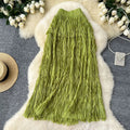 New In 2026 Spring Summer Tassel Midi Long Skirt For Women Trendy High Waist Streetwear Casual Skirts