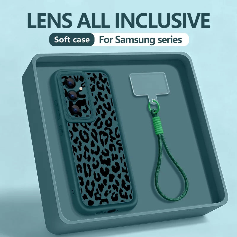 Leopard Print Wrist Lanyard Phone Case For Samsung Galaxy S26 S24 S25 Ultra S23 S25 FE A57 A17 A56 A16 A37 A55 A15 A25 TPU Cover