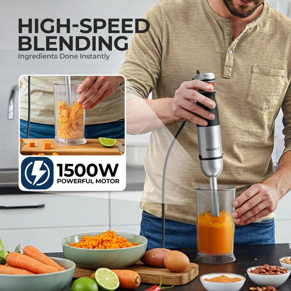 Electric Hand Held Stick Blender 6-in-1 Multi-Purpose Immersion Hand Blender,Stainless Steel Blades,Home & Kitchen, 1500W MAX