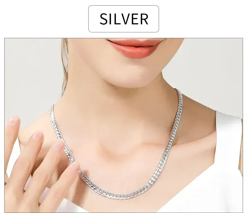 18K Gold 925 Sterling Silver 6mm Full Sideways Necklace 8/18/20/24 Inch Chain For Woman Men Fashion Wedding Engagement Jewelry