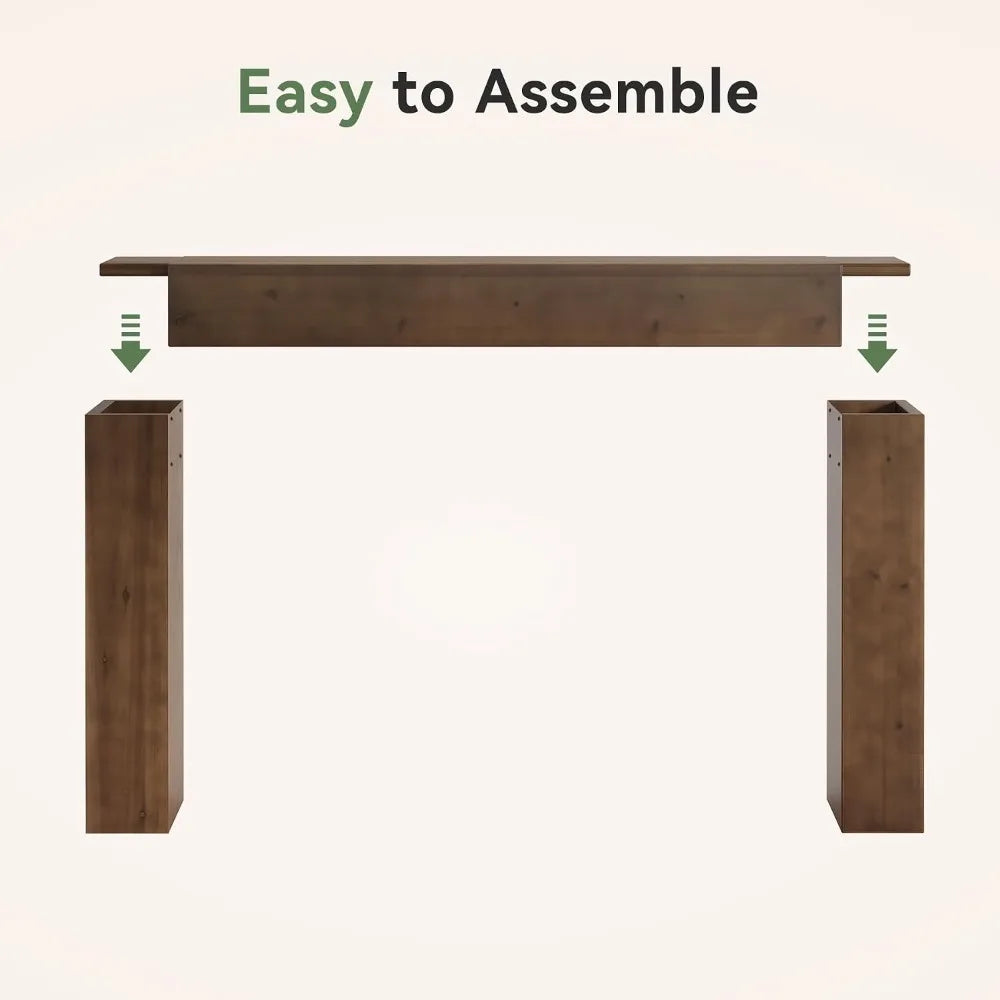 Solid Wood Console Table, 63in Farmhouse Sofa Table for Entryway, Living Room, Easy Assembly, Walnut