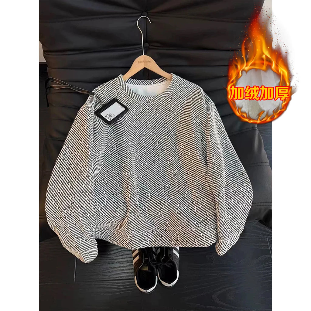 Men's round Ne Fce Lined Thi Long Sve Sweatirt Winter Casual Vintage Sle T-irt Comfortable Loose Fit Cotton P...