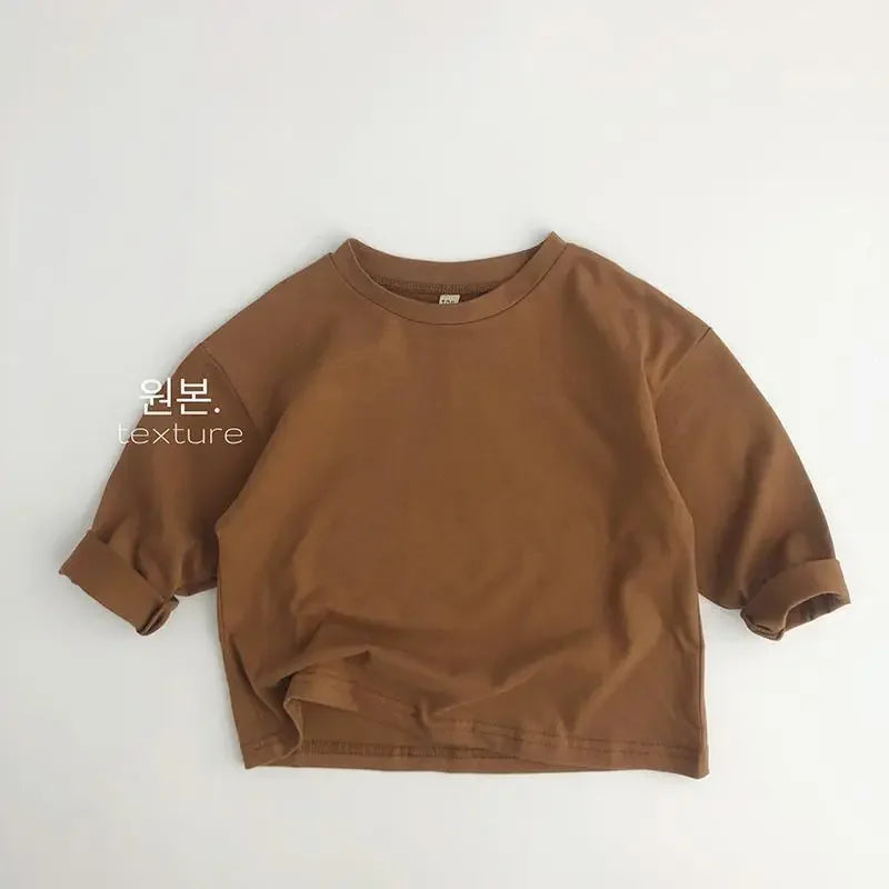 Autumn New Solid Color Children's Cotton T-shirt Long Sleeved Boys and Girls Top Fashion Children's Wear Baby T-shirt