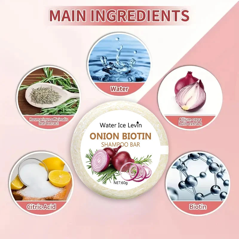 Water Ice Levin Onion & Biotin Shampoo Bar - 60g, Rosemary Extract