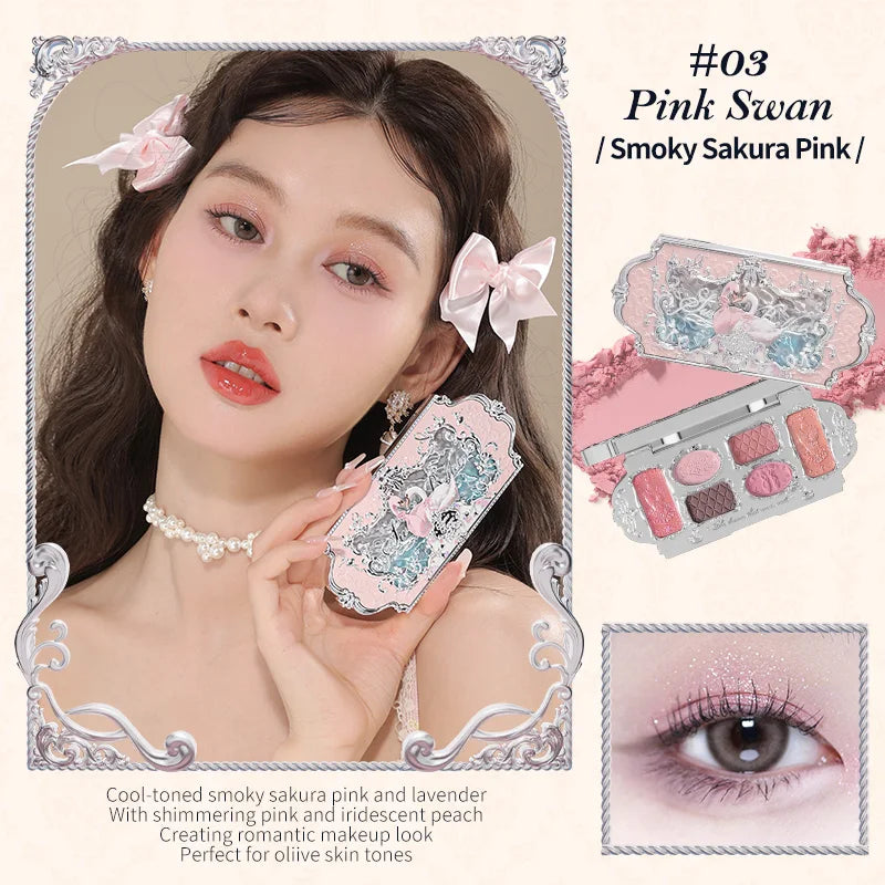 Flower Knows Swan Ballet Series Six-Color Makeup Palette Delicate Matte Glow Shimmer