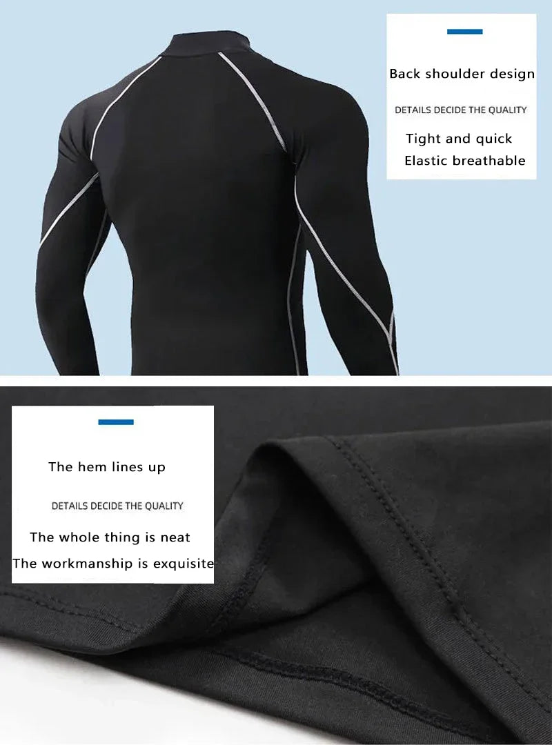 Turtleneck Gym Compression Long Sleeve Workout Shirt Men Bodybuilding Tight Running Sportwear Fitness Mens Sports Shirt