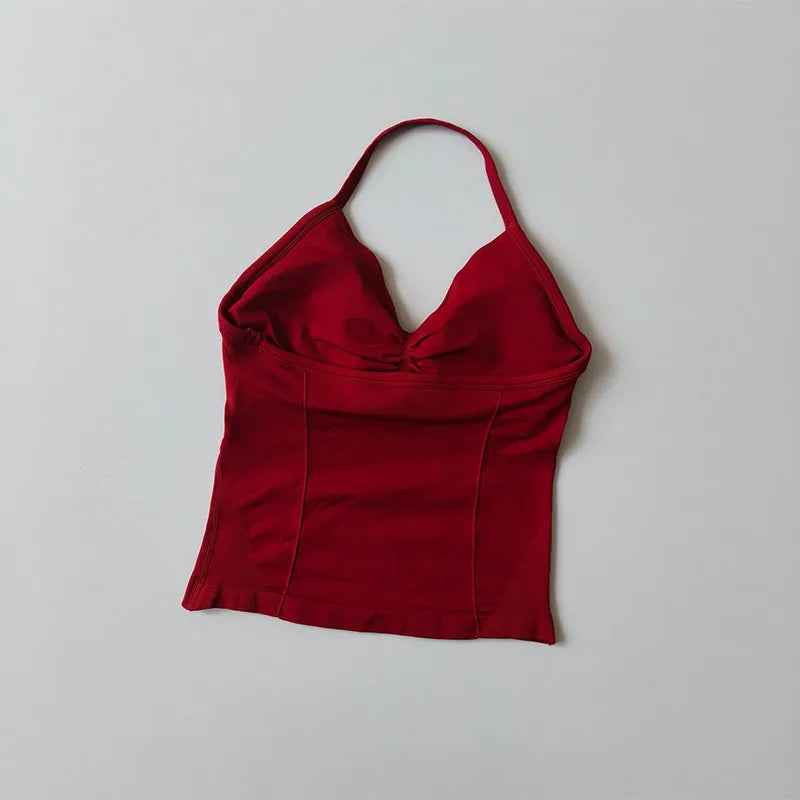 Longline Strappy Seamless Yoga Tank Top Ruched Backless Gym Workout Sleeveless Shirts with Built-in Bra Vest for Women