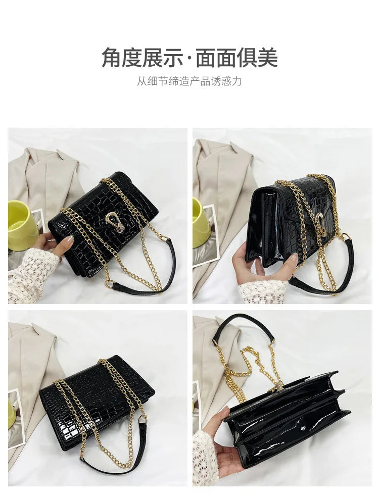 Crocodile Pattern Shoulder Bags For Women Fashion Chains Squre Bag Purse Female Pu Leather Crossbody Handbag Daily Phone Clutch