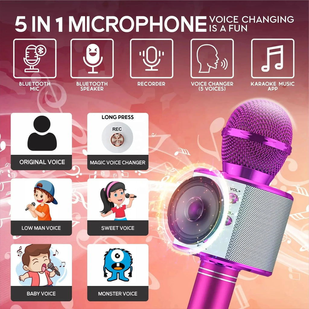 Kids Microphone for Singing, Wireless Bluetooth Karaoke Microphone for Adults, Toys for Girls Boys Gift for Birthday Party