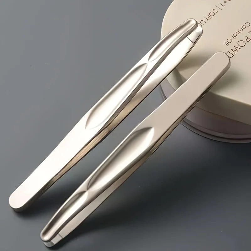 Stainless Steel Eyebrow Clips for Precision Beard and Mustache Trimming Gentle on Light Beige Round Head Tweezers
