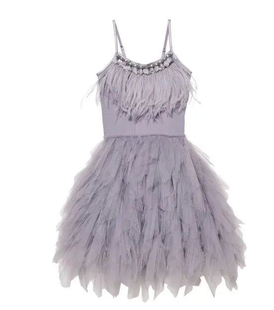 High-end Girls Tutu Dress 2026 New Summer Kids Sequin Flower Feather Slip Dresses Little Girls Princess Performance Dress
