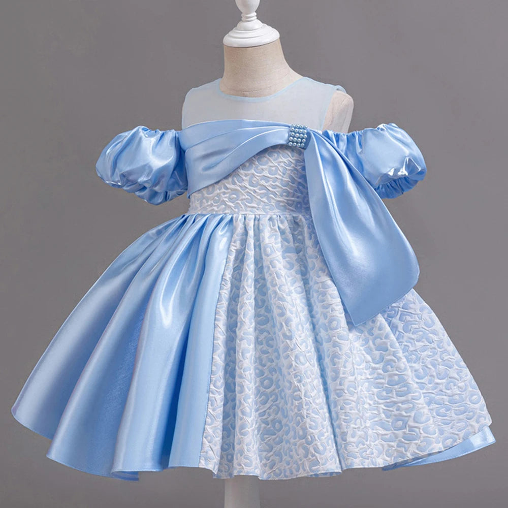 HETISO Vintage Dots Baby Dresses Design Sleeve Girl Kid's Dress Pearl Irregular Bowknot Gowns Frocks for Girls 1-6 Years
