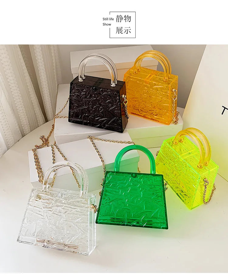 Fashion Transparent Acrylic Box Women Handbags Designer Clear Pvc Shoulder Crossbody Bags Luxury Evening Clutch Small Purse