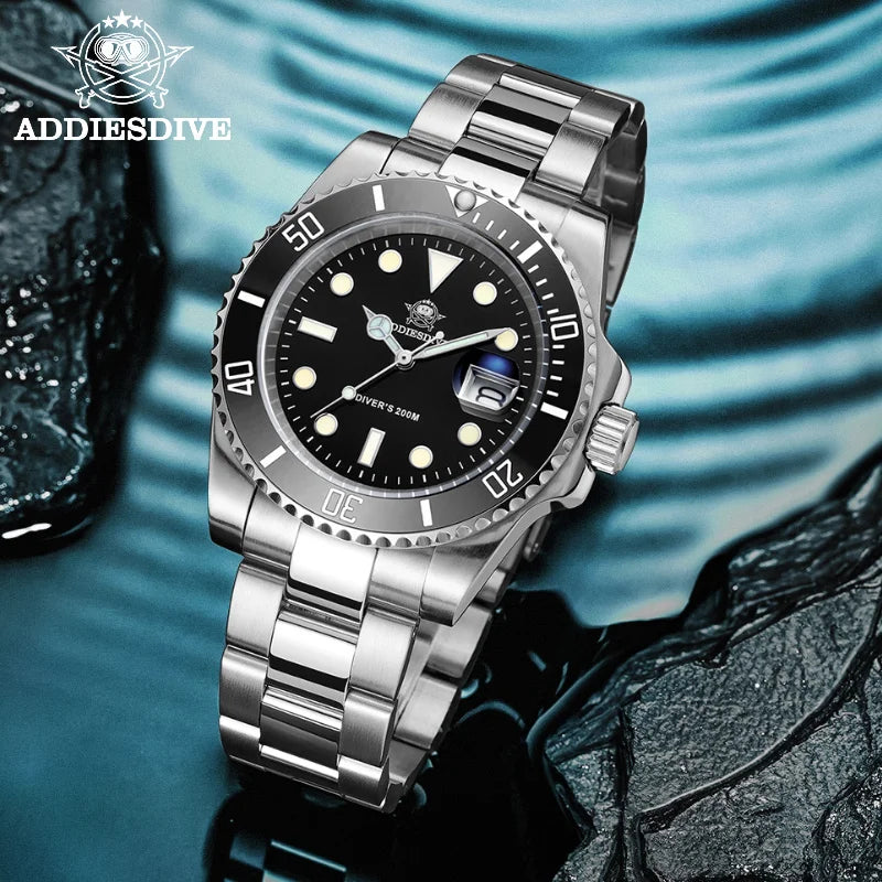 ADDIESDIVE stainless steel watch men's European and American business casual quartz watch 200m waterproof outdoor analog watches