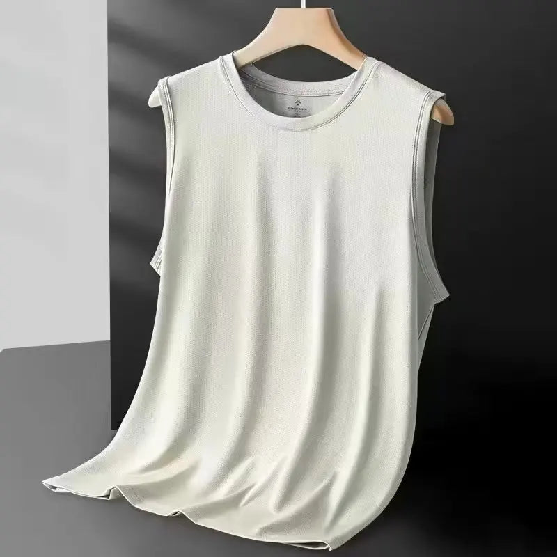 Men's Ice Silk Sleeveless Vest Thin Summer Sport Quick Dry Breathable Mesh Base Shirt Running Hurdles Training Clothes
