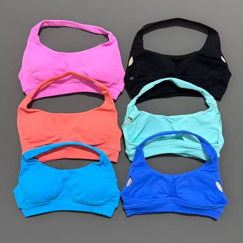 Women Sports Bra Seamless Halter Yoga Clothes Removable Cups Women Workout Clothing Gym Backless Bra Running Workout Tops
