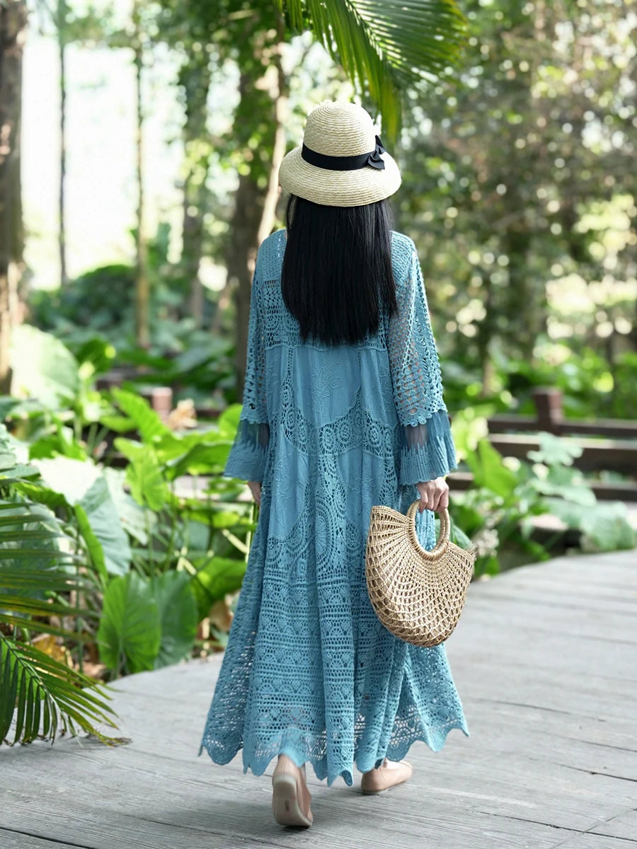 TIYIHAILEY Spring Summer Women Dresses Full Flare Sleevev Beige Loose Ladies Clothing Fashion Long Maxi 2026 New Blue Red Brown