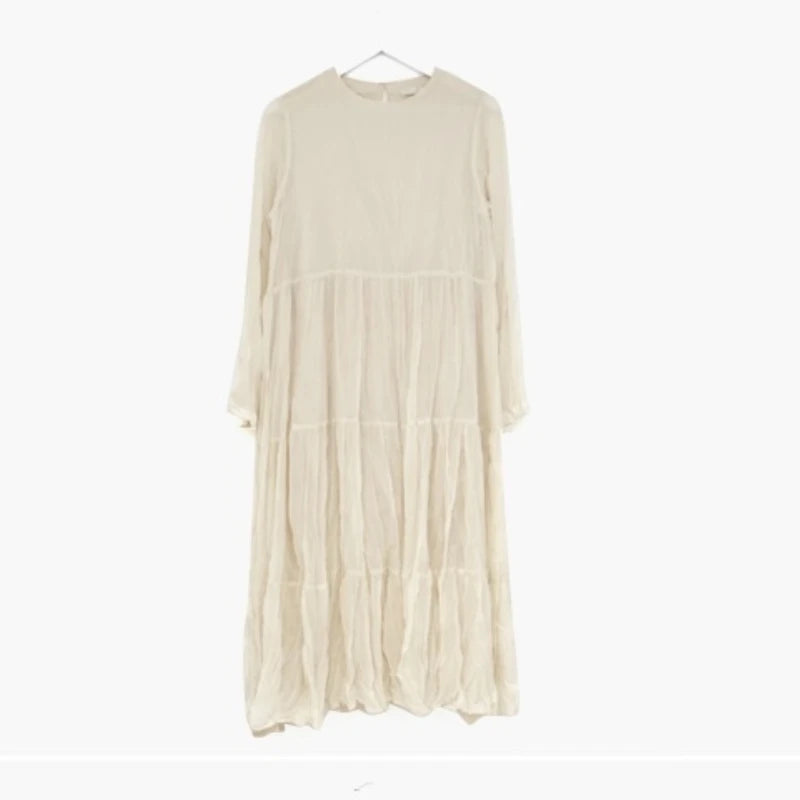 Autumn Spring Wrinkle Loose Dresses New Hot Women Cute Japan Style Retro Vintage Girls Holiday Casual Solid Apricot White Dress