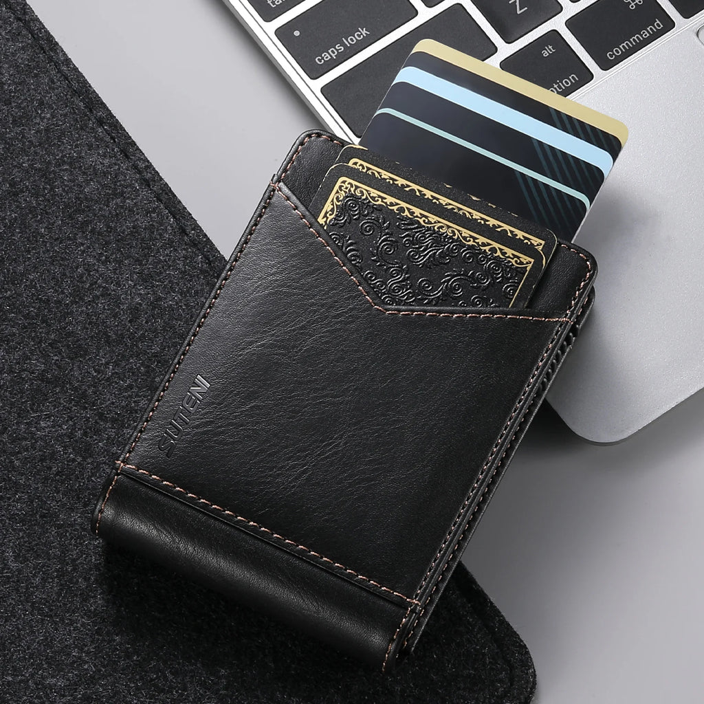 SUTENI Card Slot Wallet Flip Cover Faux Leather Card Box Pressing The Button Automatically Ejects The Card