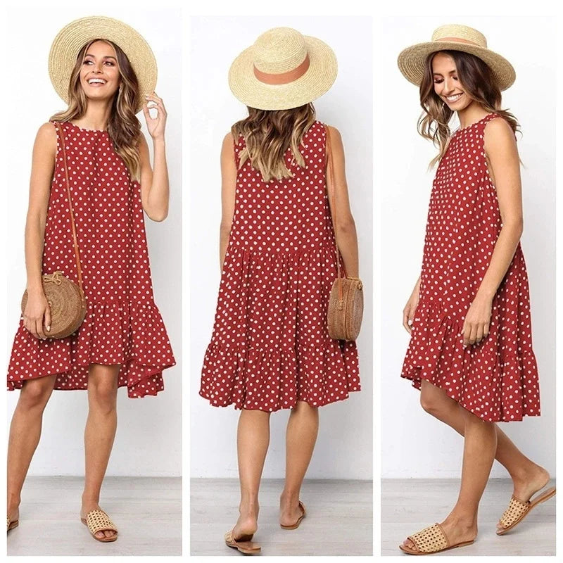 Simple And Elegant Floral Polka Dot Ruffle Dress