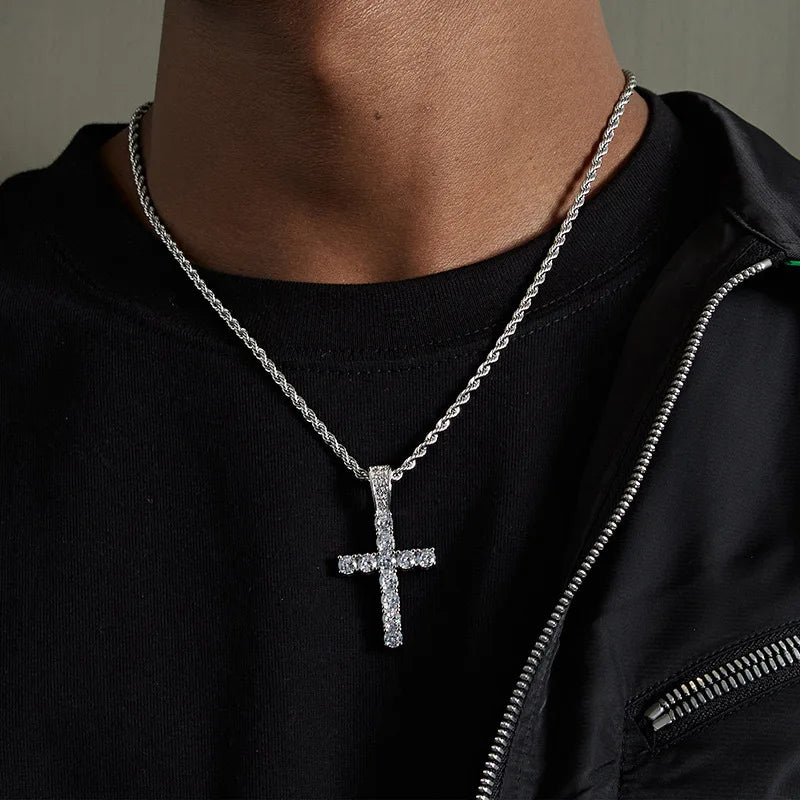 Stainless Steel Cross Pendant Zircon Necklace for Women Men Personalized Design Popular Hip Hop Choker Chain Party Jewelry Gifts