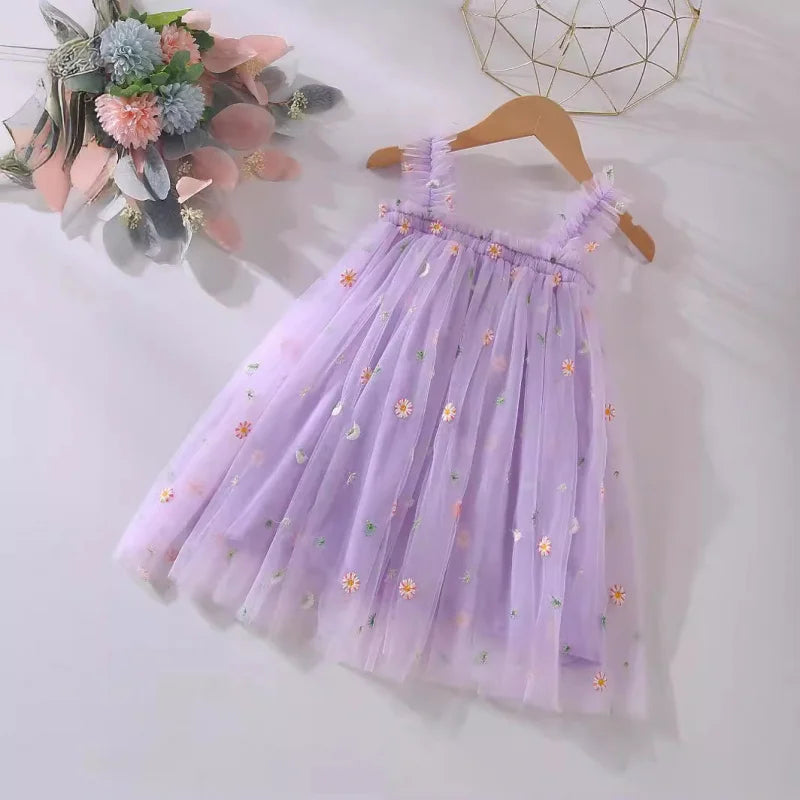 Girls' Summer Dress New Style Children's Baby Girl Fashionable Summer Thin Strap Princess Mesh Dress