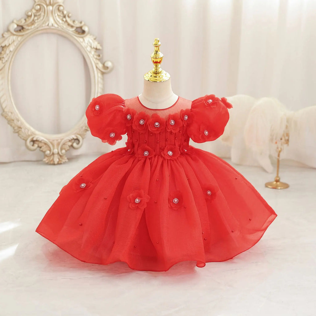 HETISO Summer Infant Baby Girl Dresses Flower Appliques Toddler Kids Birthday Party Princess Wedding Ball Gown