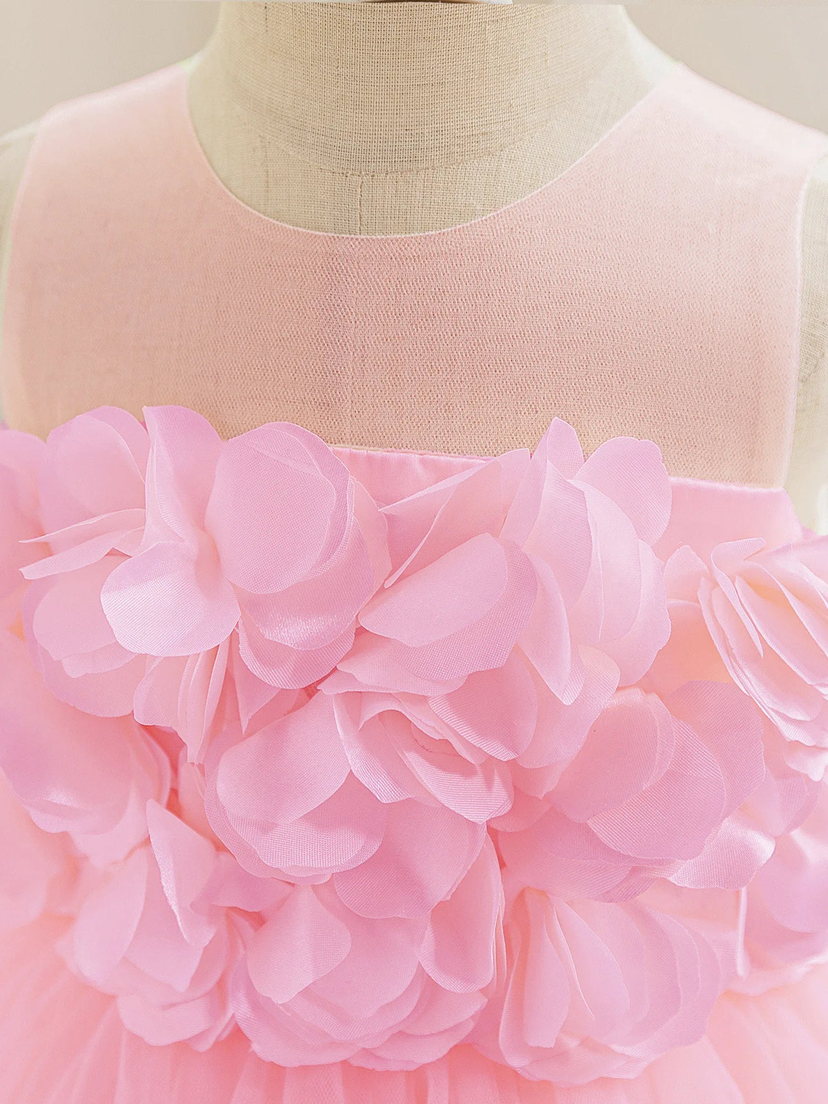 HETISO Summer Children Girls Petals Princess Dress Kids Flower Mesh Costumes Gown for New Year Holiday Party 3-10 Years