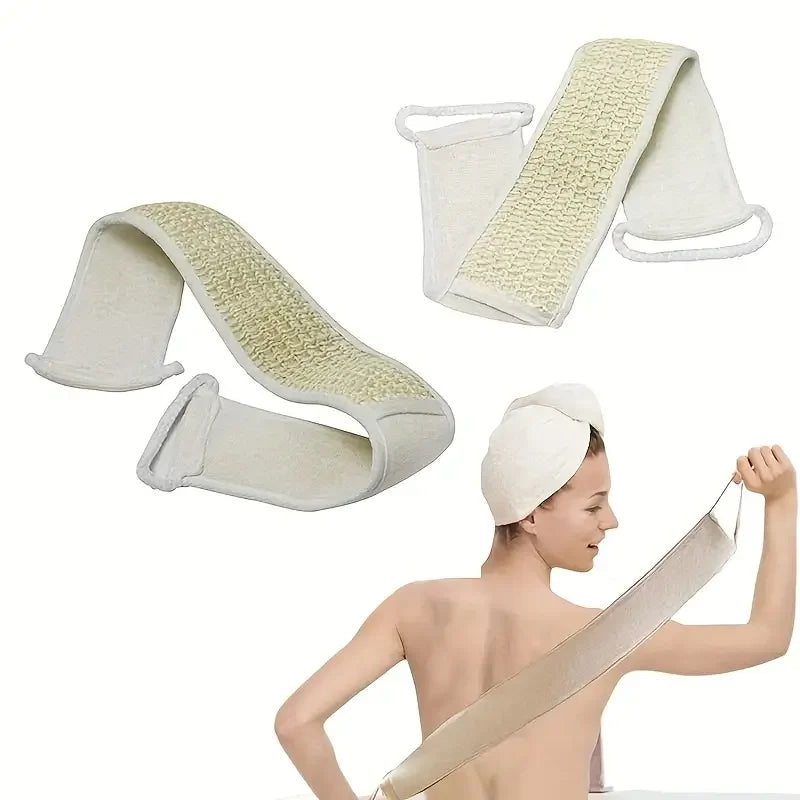 Exfoliating Body Scrubber - Soft Washcloth For Dead Skin Removal & Dry Brushing | Long Bath Sponge With Strap For Shower & Spa
