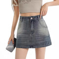 Retro American Washed Slim Fit Denim  Skirt Women Summer Hot Girl High Waist Bodycon Anti Exposure a Line Half Body Skirt