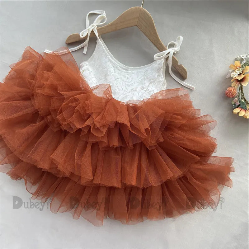 Toddler Girls Lace Tutu Dress for Kids Lovely Layers Ruffles Vestidos Fashion Baby Birthday Party Gown Boutique Wear