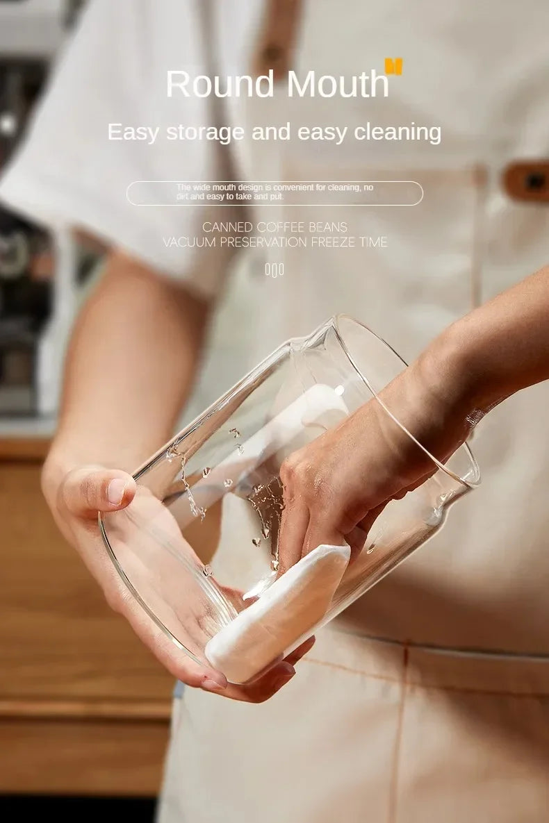 Cafetera de Tapa Negra de Múltiple Capacidad, Jarra de Almacenamiento Manual al Vacío a Prueba de Humedad, Tetera de Vidrio para Cocina, Bote Sellado para Granos de Café