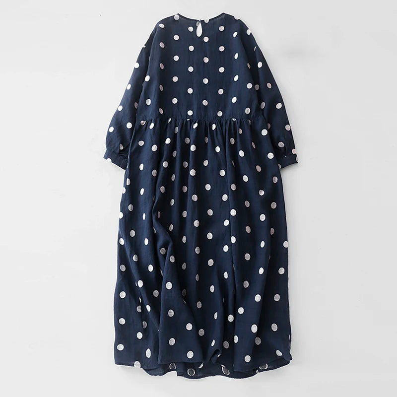 Cotton Vintage Polka Dot Dresses For Women New Korean Long Sleeve Loose Casual Dress Vestidos Elegant Clothes Spring Autumn 2026