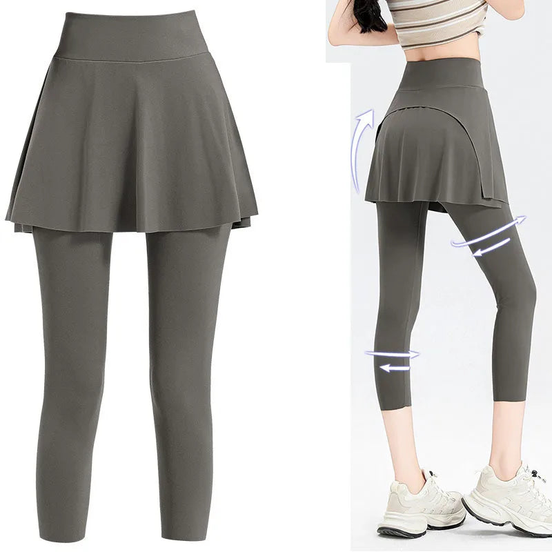 Aiithuug with Pocket Women Tennis Skirted Leggings Capris Yoga Leggings with Skirts Tennis Pickleball Clothing Cropped Leggings