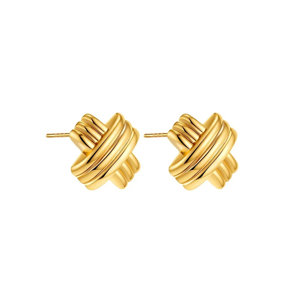 Trendy Stainless Steel Multilayer Circle Twist Knot Earrings For Women'S Texture Mixed Color Gold Plated Statement Earring Bijoux