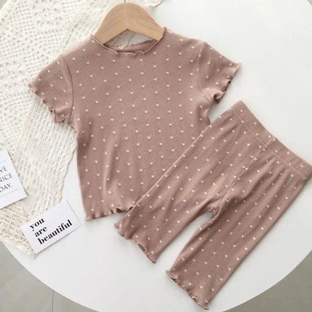 Girls' Cartoon Print 2-Piece Short Sleeve T-Shirt and Pants Set