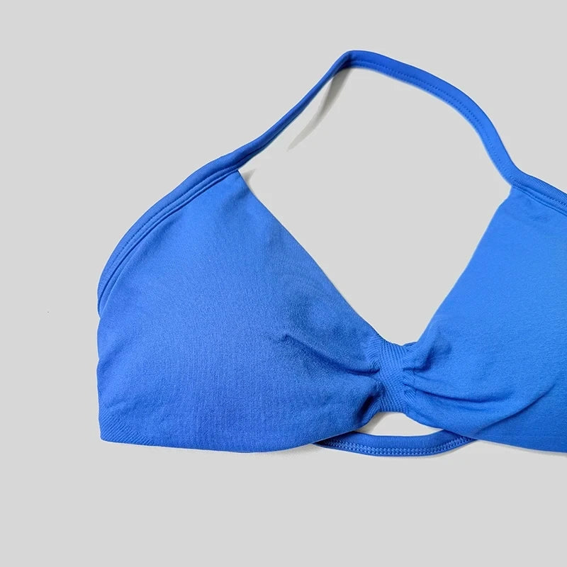 Seamless Sexy Open Back Gym Yoga Crop Top Women Halter Sports Bra Push Up Strappy Padded Workout Tank Tops