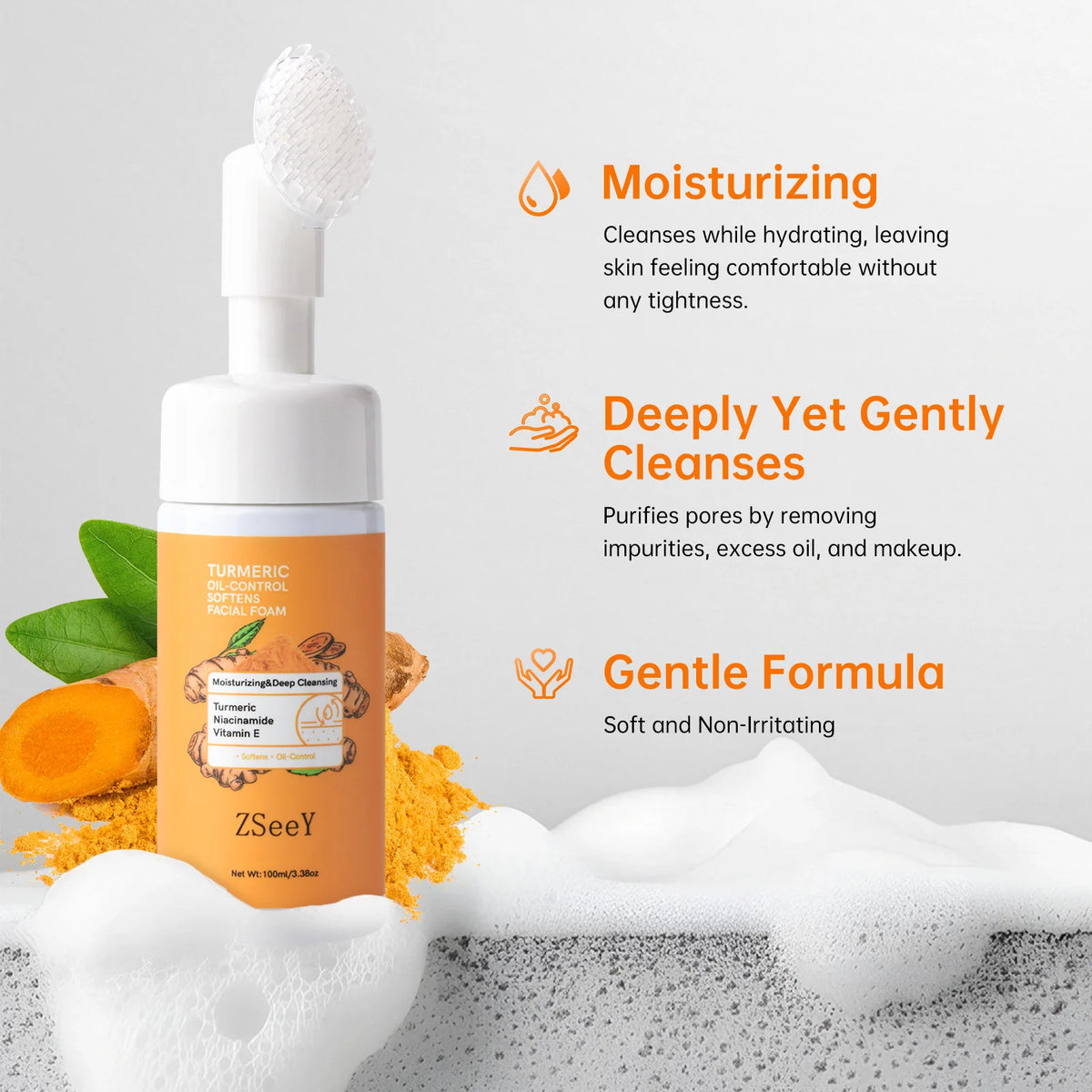 Turmeric Facial Cleanser with Brush - Brightening Face Wash 100ml