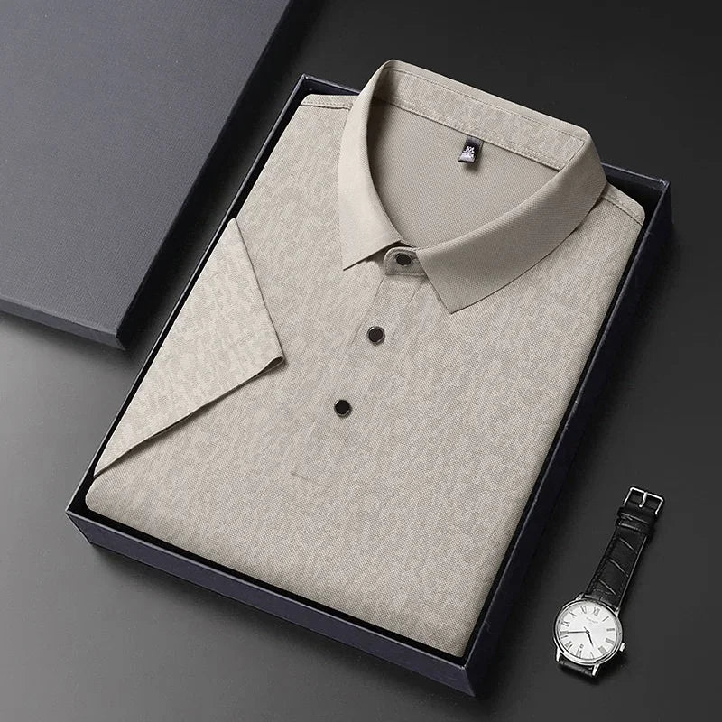Mens Short Sleeve Geometric Pattern Polo Shirts Casual Summer Tops Lightweight Breathable Shirts for Men