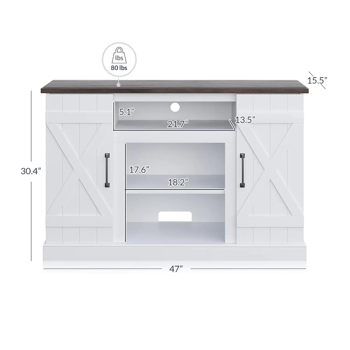 Industrial 47 Inch Rustic Wood TV Stand & Media Console for TVs up to 50 Inch with Open Storage Shelves & Cabinets, Customized