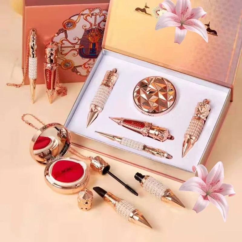 NEW Cosmetic Makeup Set Air Cushion Finishing Powder Face Powder Pearly Lustre Eyeliner Non-Stick Cup 3 Colors Lipstick Kit